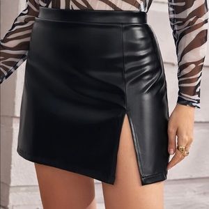 Plus Slip Leather Skirt